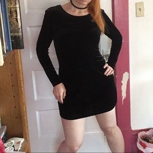 90s Retro / Goth Black Stretch Velvet Dress Size S
